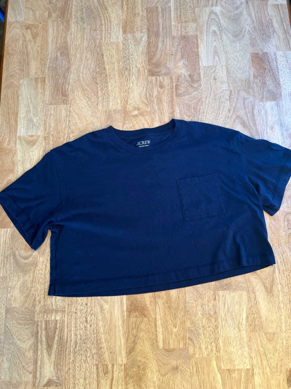J. Crew Vintage Jersey Style Cotton Cropped Tee Navy Blue Size L